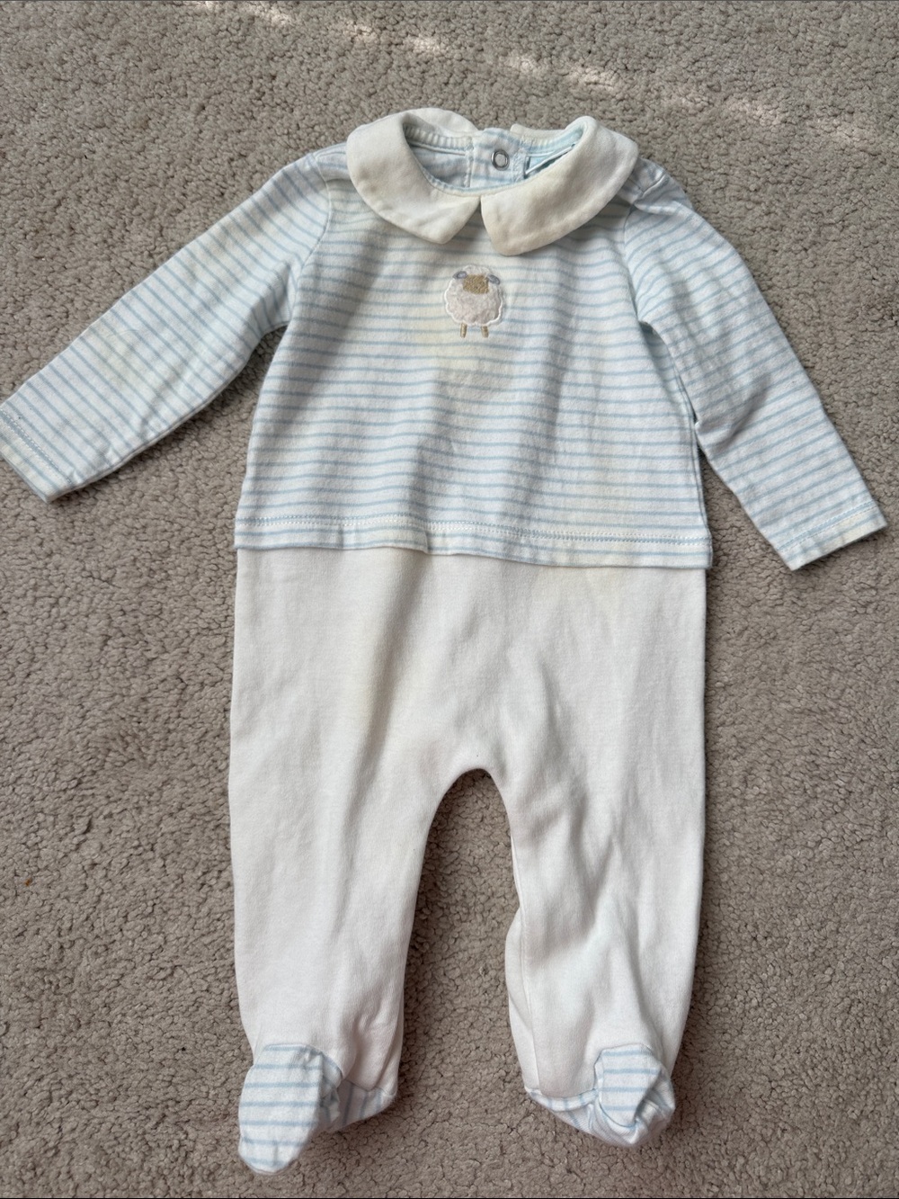 Edgehill Collection Light Blue and White Striped Footed One-Piece